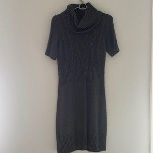 Ann Taylor LOFT Women's Short Sleeve Cowl Neck Sweater Dress Dark Grey